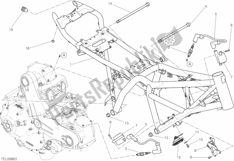 All parts for the Frame of the Ducati Scrambler Flat Track Thailand USA 803 2017 All parts for the Frame of the Ducati Scrambler Flat Track Thailand USA 803 2017